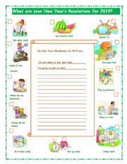 English Worksheet: new years resolutions 2019 future going to
