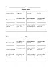 English Worksheet: Classmates Search