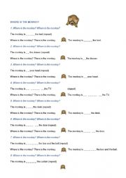 English Worksheet: Where is the monkey? (Lyrics)