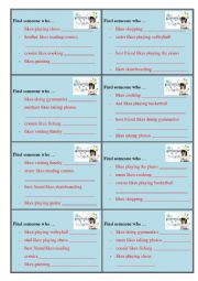 English Worksheet: Freetime activities (find someone)