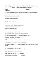 English Worksheet: present perfect (positive,negative.question,for,since,been,gone,just,already,yet,ever,never)