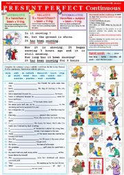 English Worksheet: PRESENT PERFECT CONTINUOUS - rules + exercises + KEY