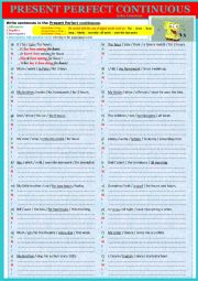 English Worksheet: PRESENT PERFECT CONTINUOUS - Extra exercises