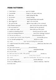 English Worksheet: VERB PATTERNS