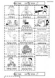 English Worksheet: free time cut stick and trace pictionaries
