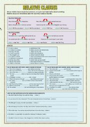 English Worksheet: RELATIVE CLAUSES WITH : WHO, WHICH, WHOSE, WHERE, WHEN, WHY, .....