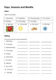 English Worksheet: Days, Months and Seasons