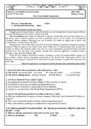 English Worksheet: test for 3 rd year scientific classes