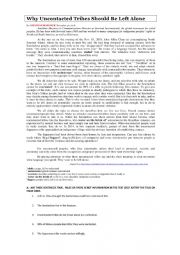 English Worksheet: UNCONTACTED PEOPLE