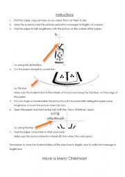 English Worksheet: One Cut 3D Christmas Cards