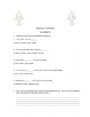 English Worksheet: Body Parts & Accidents