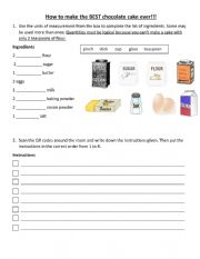 English Worksheet: Chocolate Cake Recipe