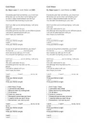 English Worksheet: Cold Water by Major Lazer & Justin Bieber - Worsheet