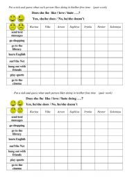 English Worksheet: Free time activities (pair work)