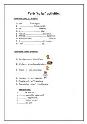 English Worksheet: verb to be activities