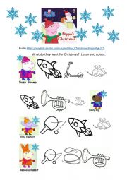 Peppas Christmas. Listen and colour the correct picture. 