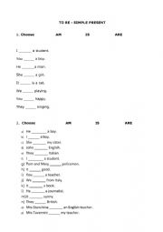 English Worksheet: To be - simple present - affermative form - easy 