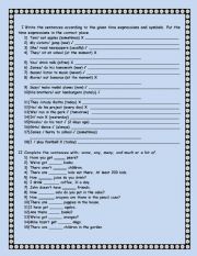 English Worksheet: Sentence formation, quantifiers, wh questions