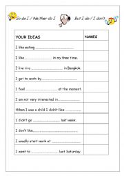 English Worksheet: So do I, Neither do I