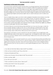 English Worksheet: the 2018 winter olympics