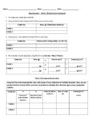 English Worksheet: Measuring Density of Chocolates Lab