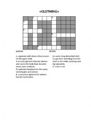 English Worksheet: Clothing. Crossword