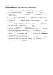 time prepositions - in, at, on, no preposition - worksheet