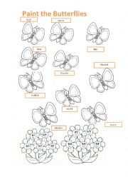 English Worksheet: Paint the butterflies