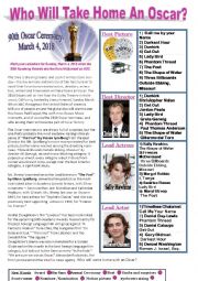 English Worksheet: Who Will Take Home An Oscar?