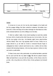 English Worksheet: end of semester test 1 9th form