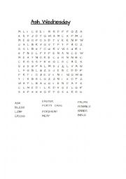 English Worksheet: Ash Wednesday word search