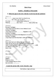 English Worksheet: Third Hour activity: a song with activities