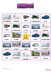 English Worksheet: Vehicles Bingo