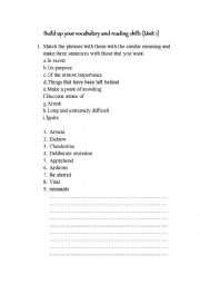 English Worksheet: Build up your vocabulary and reading skills