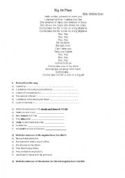 English Worksheet: SONG - A BIG JET PLANE