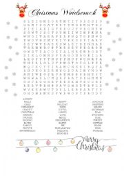 English Worksheet: Christmas Wordsearch