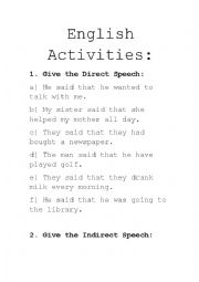 Direct and Indirect Speech activities