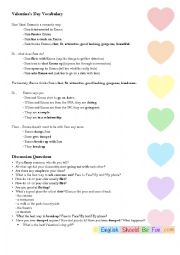 English Worksheet: Valentines Vocab, Discussion, Reading
