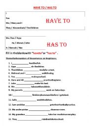 English Worksheet: Have to/ Has to