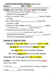 English Worksheet: Present Simple Pos Neg ??? Spelling