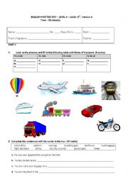 English Worksheet: Test on means of transport