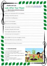 English Worksheet: Charlie and Lola: Look after your planet