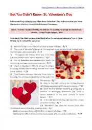 English Worksheet: BET YOU DIDNT KNOW: ST. VALENTINES DAY