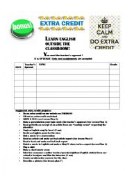 English Worksheet: Extra credit evaluation sheet