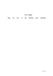 English Worksheet: Reading, grammar and vocabulary test