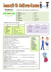 English Worksheet: Lesson 18 school uniform+ Lesson 19:coping with exams