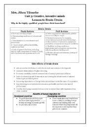 English Worksheet: unit 3 /lesson 6: Brain Drain