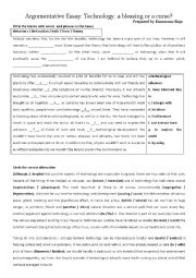 English Worksheet: Technology: a blessing or a curse?