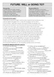 English Worksheet: Future: Will or Going to