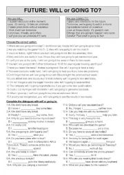 English Worksheet: Future: Will or Going to